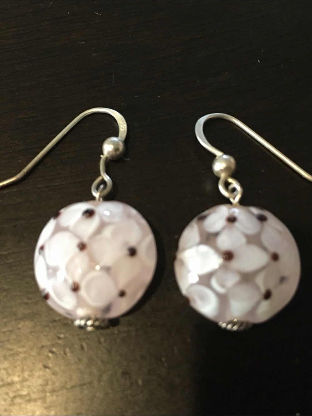 Handmade White Floral Glass Drop Earrings